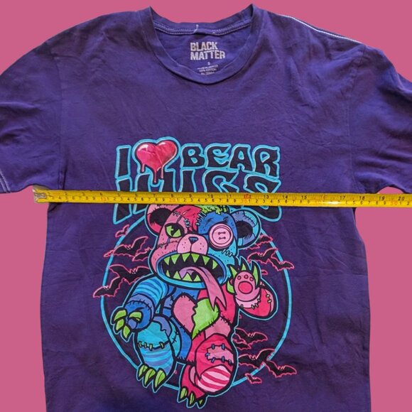 2 for $20 Black Matter “I ❤️ Bear Hugs” Neon Zombie Bear Tee Tag Small Purple - Picture 2 of 4
